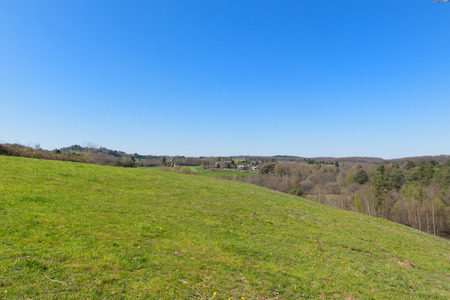 French landscape with green hills in the Limousinの写真素材