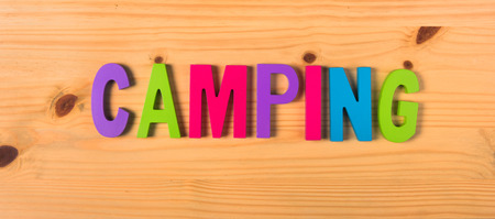 Word camping on woodenの写真素材