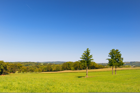 Typical French agriculture landscape with green hillsの写真素材