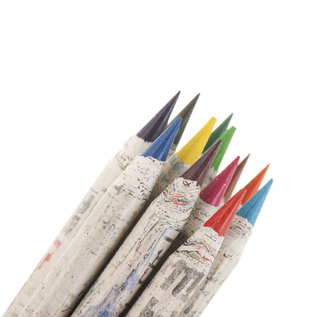 Corner with colored pencils isolated over whiteの写真素材