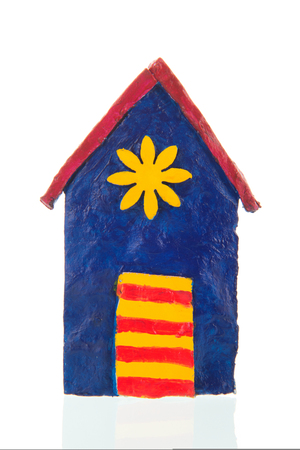 Colorful hand made beach cabin isolated over whiteの写真素材