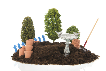 Landscaping with trees in the garden isolated on whiteの写真素材