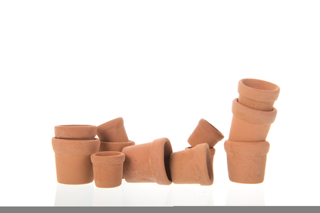 Terra Cotta flower pots isolated over whiteの写真素材
