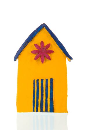 Colorful handmade beach hut isolated over whiteの写真素材