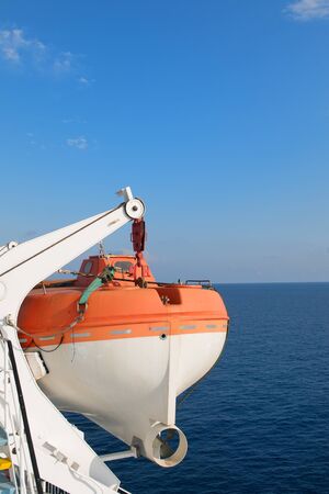 Life boats on big ferry shipの写真素材