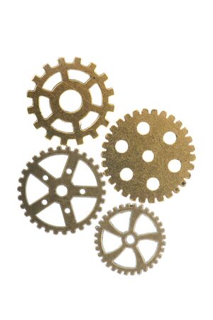 Industrial wheels in copper ans silver isolated over whiteの写真素材