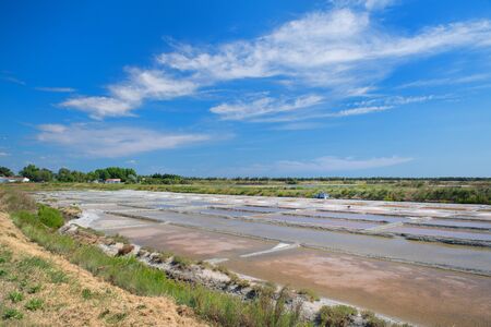 Ile de RÃ© salt lakes wheelbarrow and other toolsの写真素材