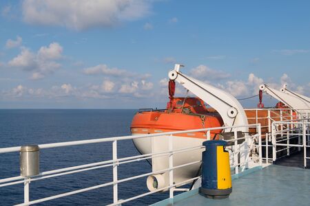 Life boats on big ferry shipの写真素材