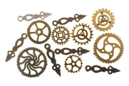 Industrial wheels in copper ans silver isolated over whiteの写真素材