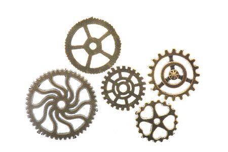 Industrial wheels in copper ans silver isolated over whiteの写真素材