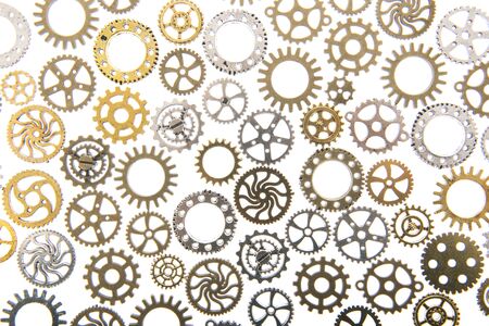 Industrial wheels in copper ans silver isolated over whiteの写真素材