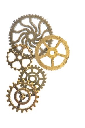 Industrial wheels in copper ans silver isolated over whiteの写真素材