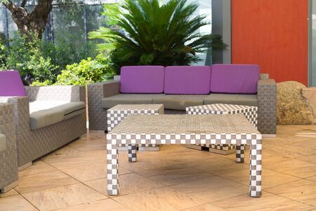 Modern garden room with furniture in hotelの写真素材