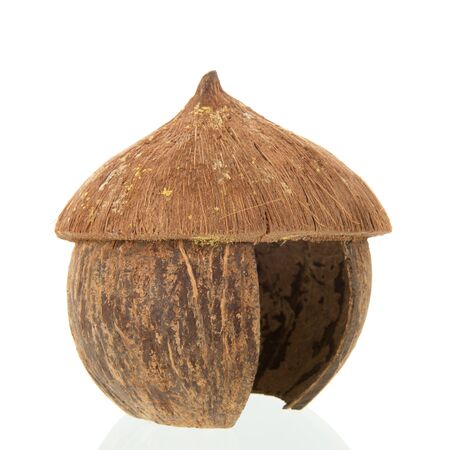 Tropical straw hut isolated over white backgroundの写真素材