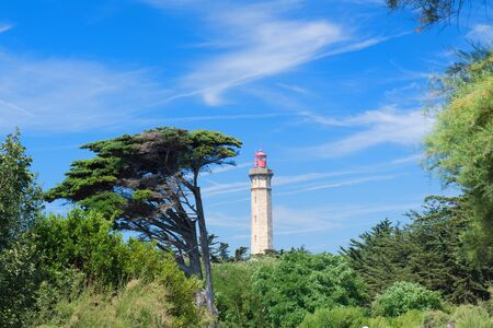 Ile de Re lighthouse Phare des Baleines at the coastの写真素材