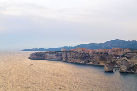 Old city Bonifacio and harbor on French island Corsicaの写真素材