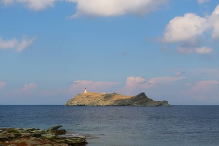 Landscape French island Giraglia with lighthouse near Corseの写真素材