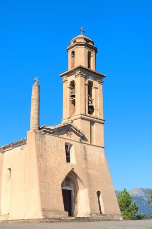 Church in little mountain village Prunelli di Fiumorbo on Corsica in Franceの写真素材