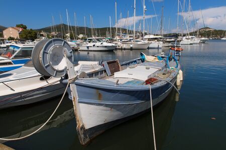 Village with harbor Macinaggio on French island Corsicaの写真素材