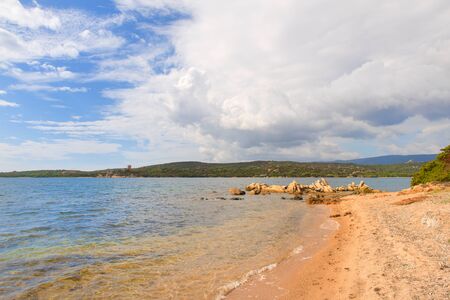 South Corsica near Bonifacio with Genoese tower at the coastの写真素材