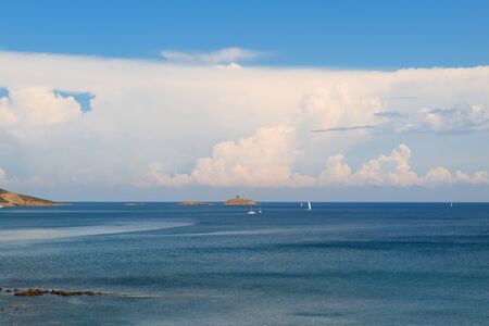 Landscape French island Giraglia with lighthouse near Corseの写真素材