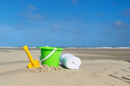 Toys at the empty beachの写真素材