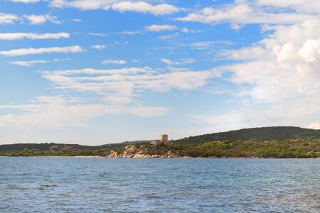 South Corsica near Bonifacio with Genoese tower at the coastの写真素材