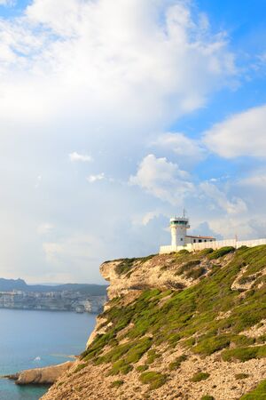 Weather station at coast on island Corsica near Bonifacioの写真素材