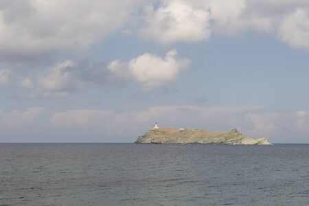 Landscape French island Giraglia with lighthouse near Corseの写真素材