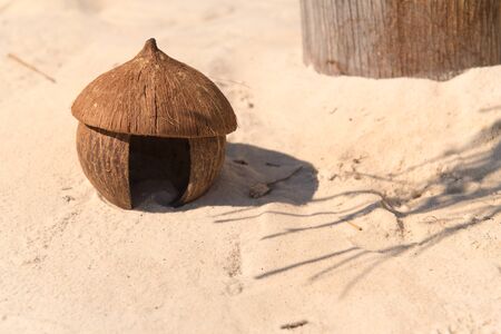 Simple coconut hut at the tropical beachの写真素材