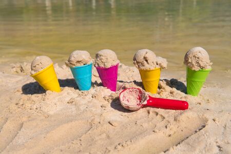 Plastic toys for ice creams at the beachの写真素材