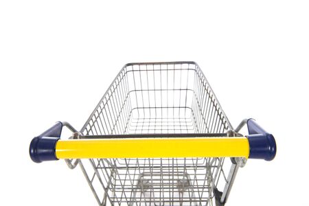 Empty shopping cart blue and yellowの写真素材
