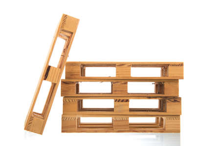 Wooden pallets isolated over white backgroundの写真素材
