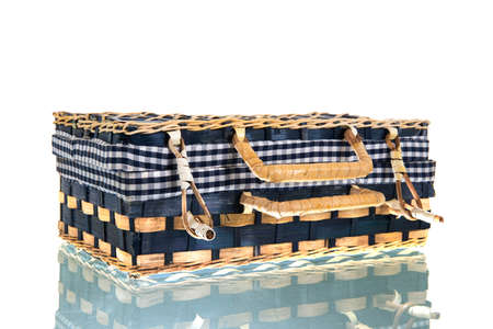 Blue picnic basket isolated over white background