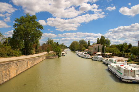 Boats at the French Canal-du-Midiの写真素材