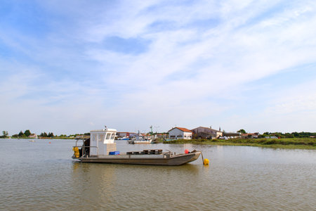 French wooden oyster boat at the river the Charenteの写真素材