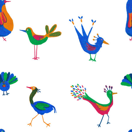 children's illustration birds on white backgroundの写真素材