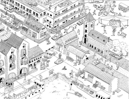 Black and white illustration of a big cityの写真素材