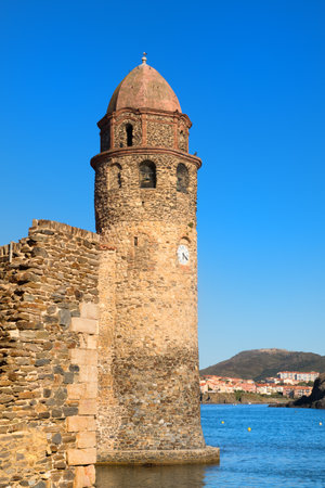 Collioure landmark tower in harborの写真素材