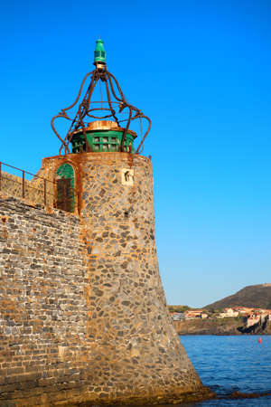 Lighthouse in French touristic village Collioureの写真素材