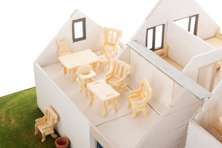 First floor in miniature house house with furnitureの写真素材
