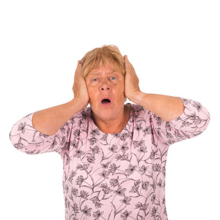 Elderly woman with head acheの写真素材