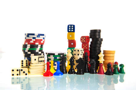 Family board games isolated over white backgroundの写真素材