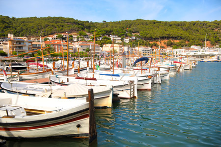 Harbor for sail-yachts and other recreational boats in Estartit Spainのeditorial素材