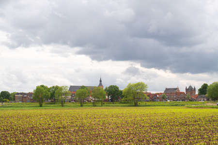 Landscape with skyline of Dutch city Hattem in Gelderlandの写真素材