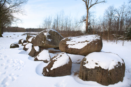 Hunebed D52 in Dutch Diever in winter timeの写真素材