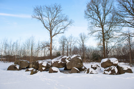 Hunebed D52 in Dutch Diever in winter timeの写真素材