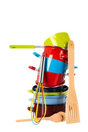 Kitchen utensil with pots and pans for cooking dinnerの写真素材