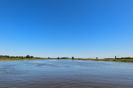 Landscape river the IJssel in Holland taken from boatの写真素材