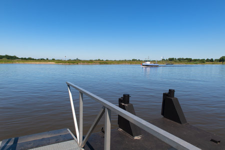 Little typical Bike ferry Dutch river the IJsselの写真素材